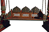 Painted Swing Indian Jhula Wooden Carved Peacock Elephant Design