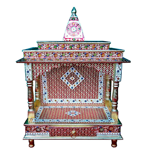 Beautiful Meenakari Multicolor Home Puja Mandir Hindu Temple Mandapam Altar