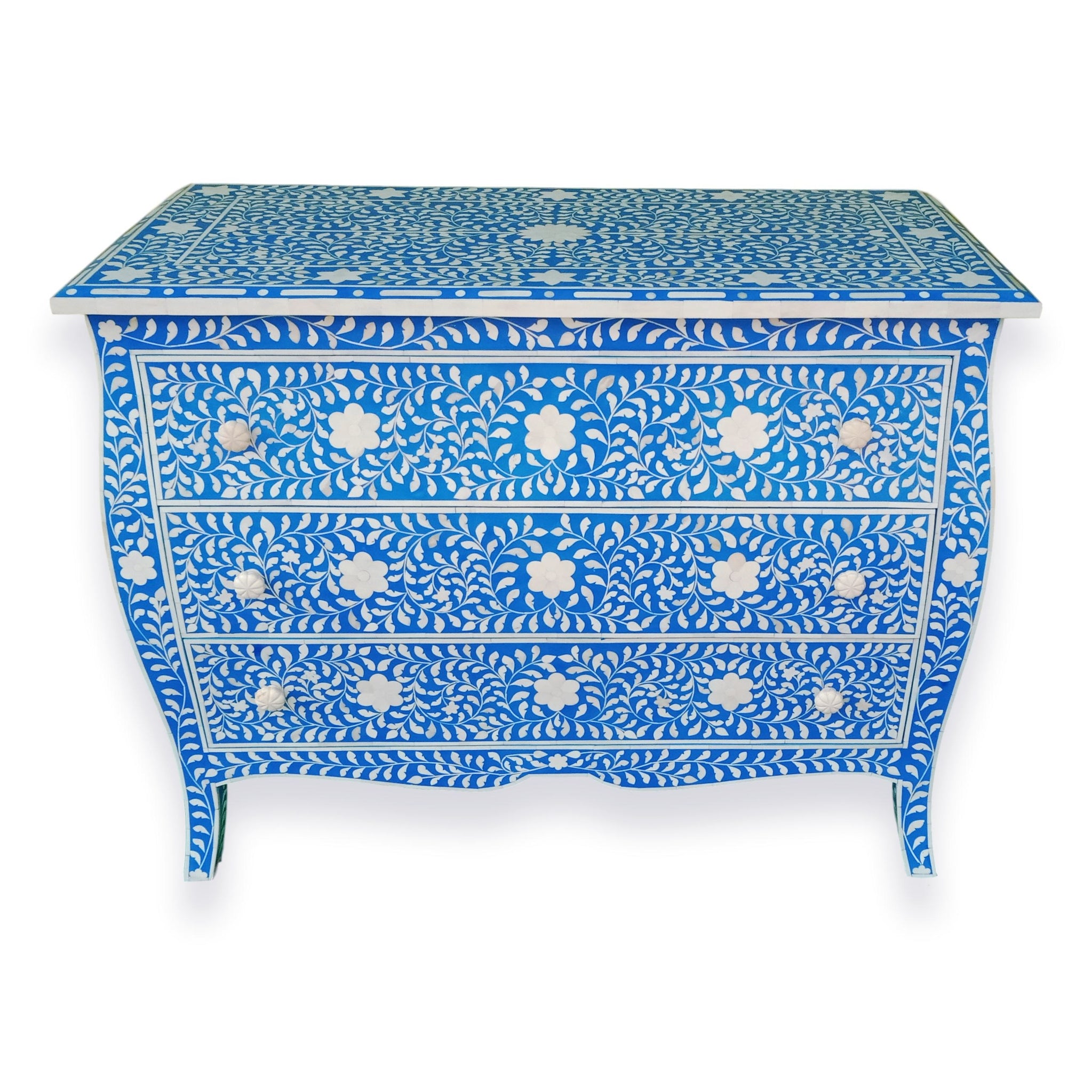 Curved French Provincial Style Bone Inlay Dresser Chest In Blue 42 Inc – Favors Handicraft