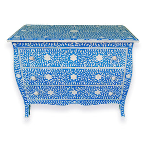 Curved French Provincial Style Bone Inlay Dresser Chest In Blue 42 Inch