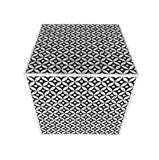 Handmade Wooden Carved Bone Inlaid Unique Geometry Pattern Stool Side Table