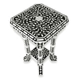 Floral Bone Inlay Black & White 12 Inch Accent Table / End Table For Living Room