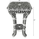 Floral Bone Inlay Black & White 12 Inch Accent Table / End Table For Living Room