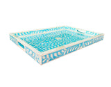 Handmade Wooden Carved Bone Inlaid Boho Chic Decorative Serving Tray