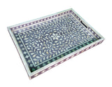 Handmade Wooden Carved Bone Inlaid Boho Chic Decorative Serving Tray
