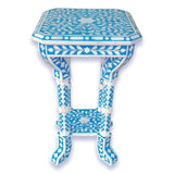 Floral Bone Inlay Blue 12 Inch Accent Table | End Table For Living Room