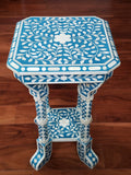 Floral Bone Inlay Blue 12 Inch Accent Table | End Table For Living Room