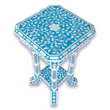 Floral Bone Inlay Blue 12 Inch Accent Table | End Table For Living Room