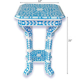 Floral Bone Inlay Blue 12 Inch Accent Table | End Table For Living Room