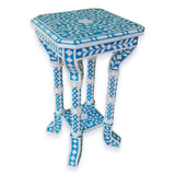 Floral Bone Inlay Blue 12 Inch Accent Table | End Table For Living Room