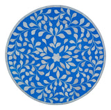 Floral Bone Inlay Blue 13 Inch Round Accent Table / End Table For Living Room