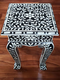 Floral Bone Inlay French Style 12 Inch Black & White Accent Table / End Table For Living Room
