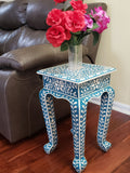 Floral Bone Inlay French Style 12 Inch Round Accent Table / End Table For Living Room