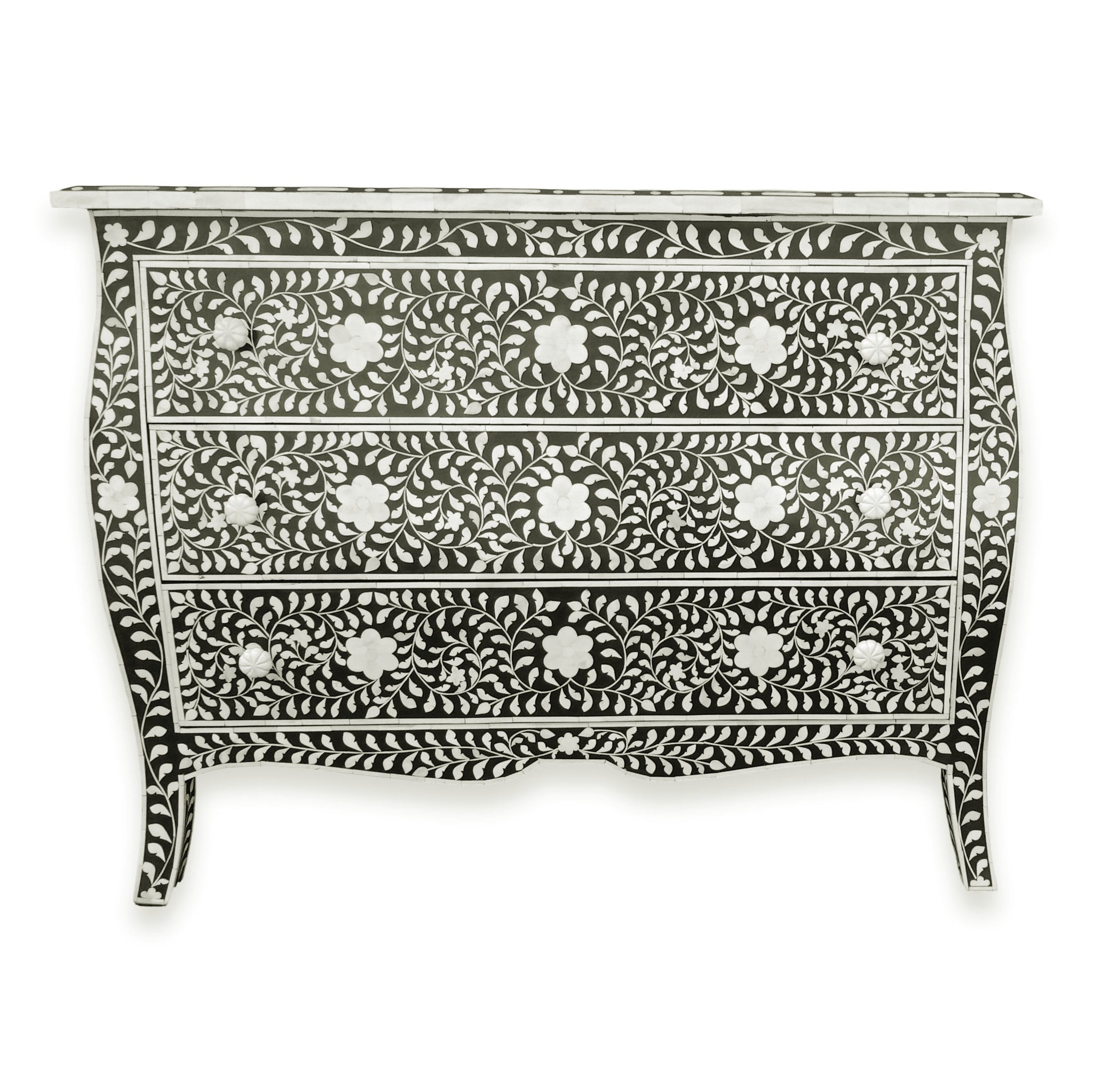 Curved French Provincial Style Bone Inlay Dresser Chest Of Drawers
