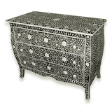 Curved French Provincial Style Bone Inlay Dresser Chest Of Drawers In Black 42 Inch Handmade