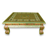 Persian Style Low Accent Table Vibrant Colors Peacock Design Enameled 16 Inch Chowki