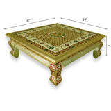 Persian Style Low Accent Table Vibrant Colors Peacock Design Enameled 16 Inch Chowki