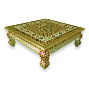 Persian Style Low Accent Table Vibrant Colors Peacock Design Enameled 16 Inch Chowki