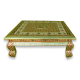 Persian Style Low Accent Table Vibrant Colors Peacock Design Enameled 18 Inch Bajoth Chowki