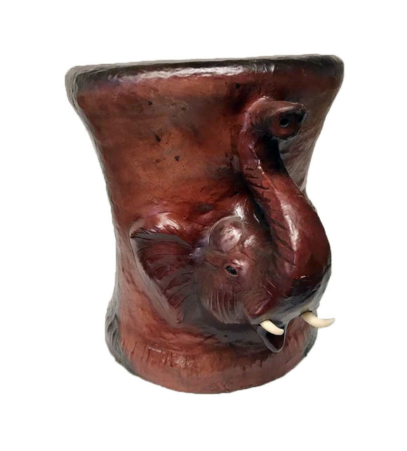 Handmade Safari Theme Asian Elephant Embossed Handmade Papier Mache Stool End Table