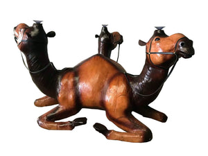 Handmade Safari Theme Leather Covered Handmade Paper Mache Dessert Camel Coffee Table 