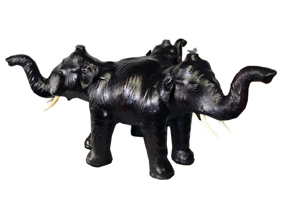 Handmade Safari Theme Leather Covered Handmade Paper Mache Asian Elephant Coffee Table 
