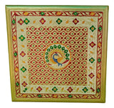 Persian Style Low Accent Table Vibrant Colors Peacock Design Enameled 16 Inch Chowki