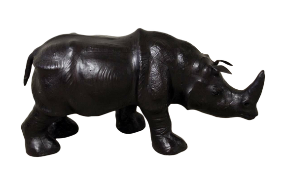 Handmade Paper Mache Big Rhino Leather Figurine